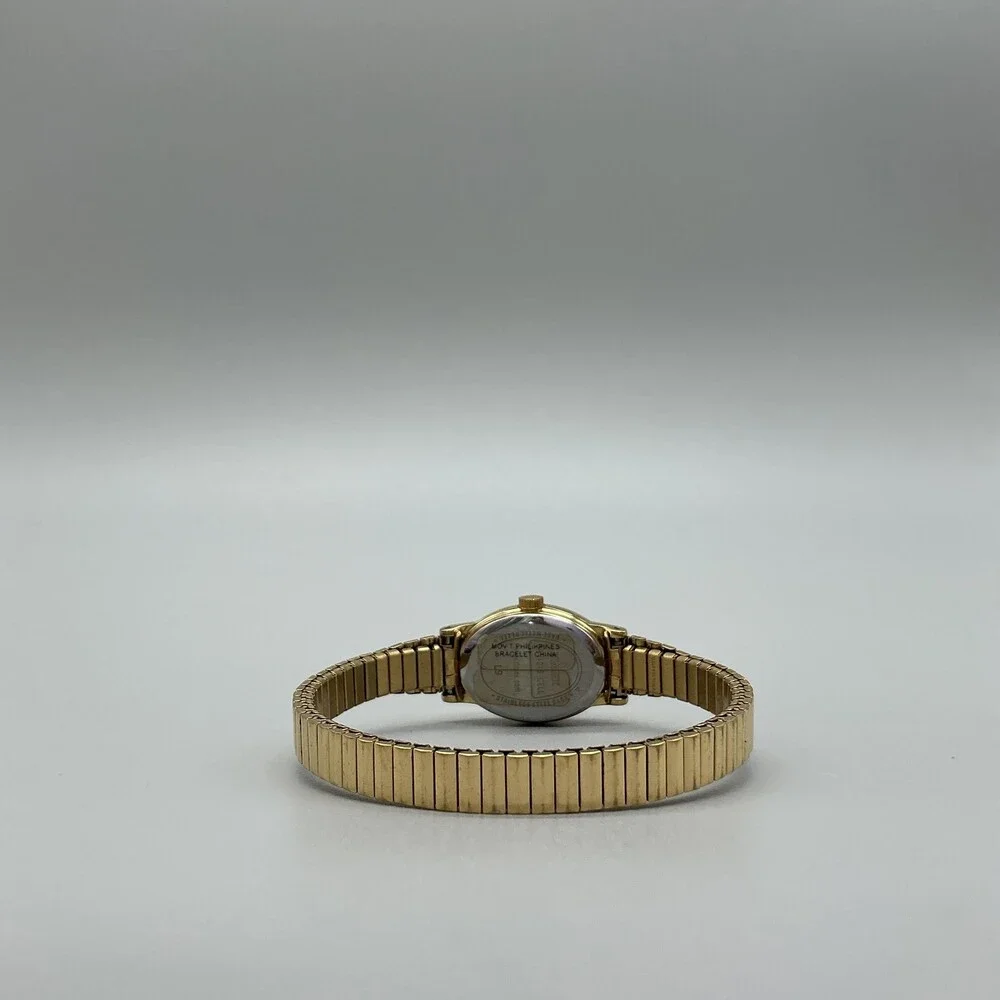Timex Womens Watch 18mm Champagne Dial Gold Tone Oval Stretch Band New Battery